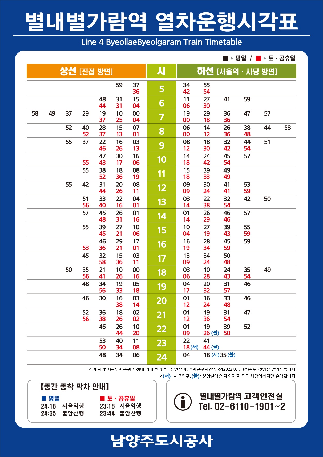 오남역←별내별가람역→불암산역
